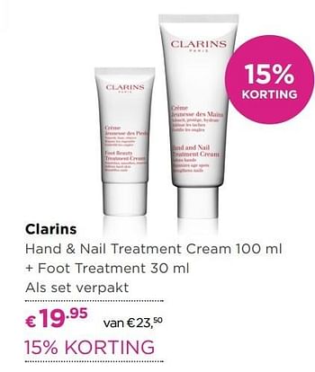 Aanbiedingen Clarins hand + nail treatment cream + foot treatment als set verpakt - Clarins - Geldig van 01/05/2017 tot 14/05/2017 bij Ici Paris XL