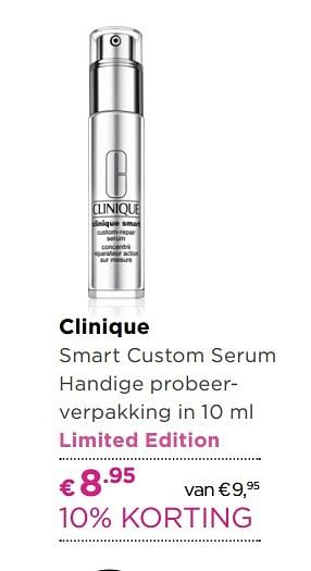 Aanbiedingen Clinique smart custom serum handige probeerverpakking in limited edition - CLINIQUE - Geldig van 01/05/2017 tot 14/05/2017 bij Ici Paris XL