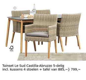 Aanbiedingen Tuinset le sud castilla-abruzzo 5-delig incl. kussens 4 stoelen + tafel - Le Sud - Geldig van 06/04/2017 tot 26/08/2017 bij Leen Bakker