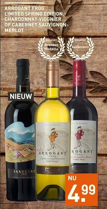 Aanbiedingen Arrogant frog limited spring edition, chardonnay-viognier of cabernet sauvignonmerlot - Rode wijnen - Geldig van 01/05/2017 tot 14/05/2017 bij Gall & Gall