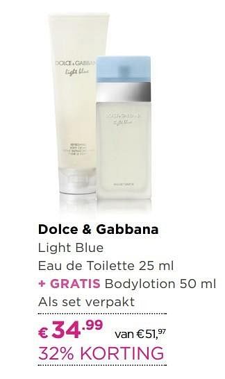 Aanbiedingen Dolce + gabbana light blue eau de toilette + gratis bodylotion als set verpakt - Dolce &amp; Gabbana - Geldig van 01/05/2017 tot 14/05/2017 bij Ici Paris XL