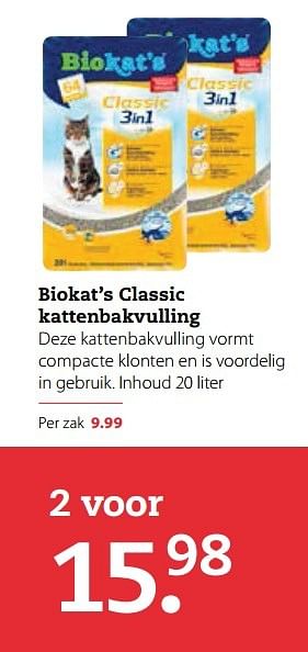 Aanbiedingen Biokat`s classic kattenbakvulling - Bio kat`s - Geldig van 01/05/2017 tot 14/05/2017 bij Pets Place
