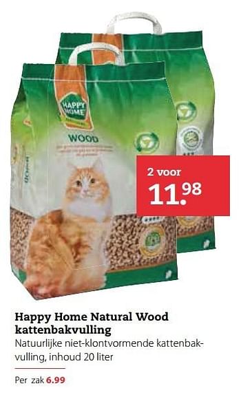 Aanbiedingen Happy home natural wood kattenbakvulling - Happy Home - Geldig van 01/05/2017 tot 14/05/2017 bij Pets Place