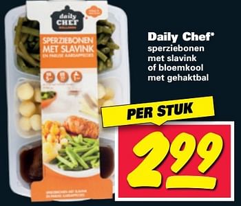 Aanbiedingen Daily chef sperziebonen met slavink of bloemkool met gehaktbal - Daily chef - Geldig van 08/05/2017 tot 14/05/2017 bij Nettorama