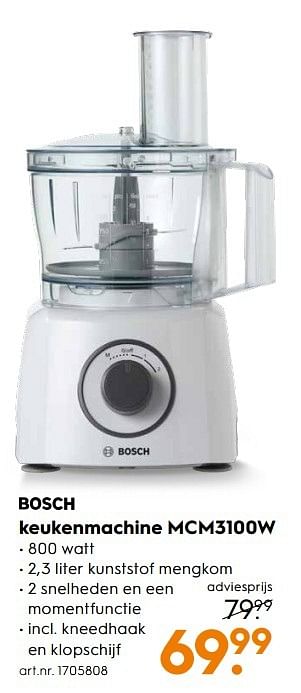 Aanbiedingen Bosch keukenmachine mcm3100w - Bosch - Geldig van 06/05/2017 tot 14/05/2017 bij Blokker