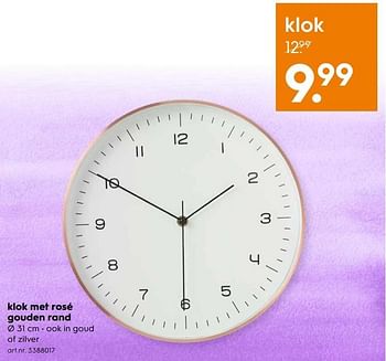 Aanbiedingen Klok met rosé gouden rand - Huismerk - Blokker - Geldig van 06/05/2017 tot 14/05/2017 bij Blokker