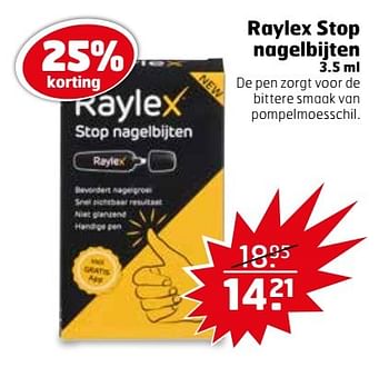 Aanbiedingen Raylex stop nagelbijten - Raylex - Geldig van 09/05/2017 tot 14/05/2017 bij Trekpleister