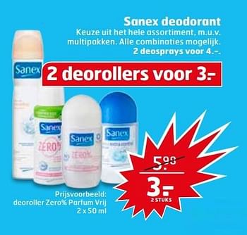 Aanbiedingen Deoroller zero% parfum - Sanex - Geldig van 09/05/2017 tot 14/05/2017 bij Trekpleister