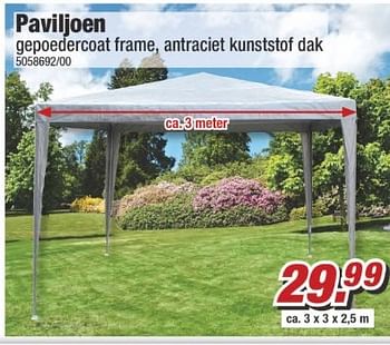 Aanbiedingen Paviljoen gepoedercoat frame, antraciet kunststof dak - Huismerk - Poco - Geldig van 08/05/2017 tot 14/05/2017 bij Poco