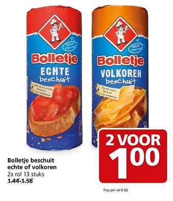 Aanbiedingen Bolletje beschuit echte of volkoren - Bolletje - Geldig van 08/05/2017 tot 14/05/2017 bij Jan Linders