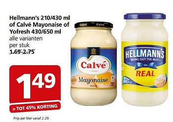 Aanbiedingen Hellmann`s of calvé mayonaise of yofresh - Huismerk - Jan Linders - Geldig van 08/05/2017 tot 14/05/2017 bij Jan Linders