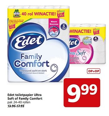 Aanbiedingen Edet toiletpapier ultra soft of family comfort - Edet - Geldig van 08/05/2017 tot 14/05/2017 bij Jan Linders