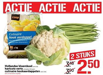 Aanbiedingen Hollandse bloemkool haricots verts culinaire kookaardappelen - Huismerk - Coop - Geldig van 08/05/2017 tot 14/05/2017 bij Coop