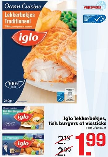 Aanbiedingen Iglo lekkerbekjes, fish burgers of vissticks - Iglo - Geldig van 08/05/2017 tot 14/05/2017 bij Coop