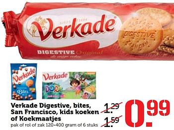 Aanbiedingen Verkade digestive, bites, san francisco, kids koeken of koekmaatjes - Verkade - Geldig van 08/05/2017 tot 14/05/2017 bij Coop