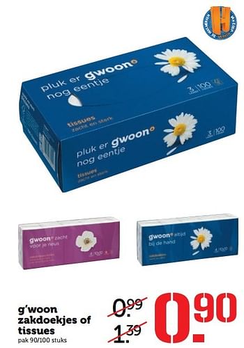 Aanbiedingen G`woon zakdoekjes of tissues - Gâ€™woon - Geldig van 08/05/2017 tot 14/05/2017 bij Coop