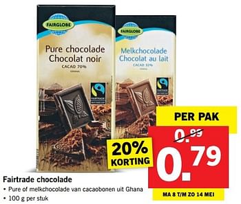 Aanbiedingen Fairtrade chocolade - Fair Trade - Geldig van 08/05/2017 tot 14/05/2017 bij Lidl