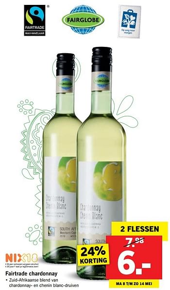 Aanbiedingen Fairtrade chardonnay - Witte wijnen - Geldig van 08/05/2017 tot 14/05/2017 bij Lidl