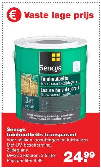 Aanbiedingen Sencys tuinhoutbeits transparant - Sencys - Geldig van 08/05/2017 tot 14/05/2017 bij Praxis