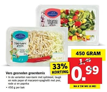 Aanbiedingen Vers gesneden groentemix - Saladinettes - Geldig van 08/05/2017 tot 14/05/2017 bij Lidl
