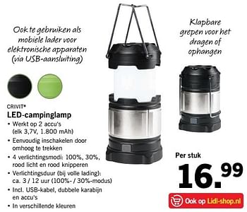 Aanbiedingen Led-campinglamp - Crivit - Geldig van 08/05/2017 tot 14/05/2017 bij Lidl