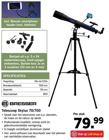 Aanbiedingen Telescoop skylux 70-700 - Bresser - Geldig van 08/05/2017 tot 14/05/2017 bij Lidl
