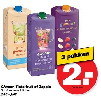Aanbiedingen G`woon tintelfruit of zappie - Gâ€™woon - Geldig van 10/05/2017 tot 16/05/2017 bij Hoogvliet