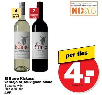 Aanbiedingen El burro kickass verdejo of sauvignon blanc spaanse wijn - Rode wijnen - Geldig van 10/05/2017 tot 16/05/2017 bij Hoogvliet