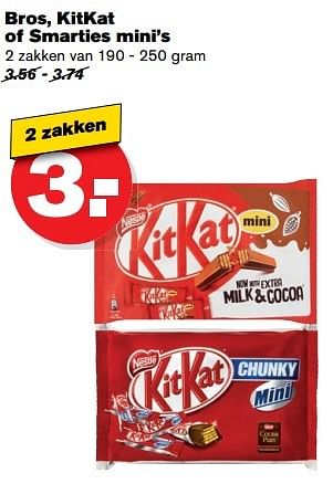 Aanbiedingen Bros, kitkat of smarties mini`s - Nestlé - Geldig van 10/05/2017 tot 16/05/2017 bij Hoogvliet