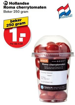 Aanbiedingen Hollandse roma cherrytomaten - Huismerk - Hoogvliet - Geldig van 10/05/2017 tot 16/05/2017 bij Hoogvliet