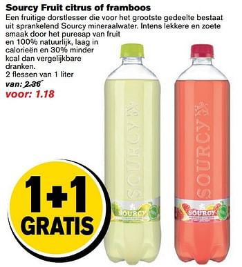 Aanbiedingen Sourcy fruit citrus of framboos - Sourcy - Geldig van 10/05/2017 tot 16/05/2017 bij Hoogvliet