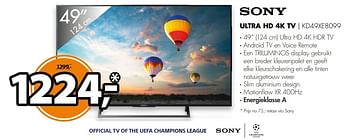 Aanbiedingen Sony ultra hd 4k tv kd49xe8099 - Sony - Geldig van 07/05/2017 tot 14/05/2017 bij Expert