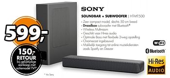 Aanbiedingen Sony soundbar + subwoofer ht-mt500 - Sony - Geldig van 07/05/2017 tot 14/05/2017 bij Expert