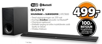 Aanbiedingen Sony soundbar + subwoofer ht-ct800 - Sony - Geldig van 07/05/2017 tot 14/05/2017 bij Expert