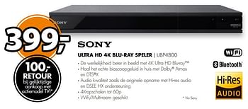 Aanbiedingen Sony ultra hd 4k blu-ray speler ubp-x800 - Sony - Geldig van 07/05/2017 tot 14/05/2017 bij Expert