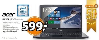 Aanbiedingen Acer laptop e5-774-36nn - Acer - Geldig van 07/05/2017 tot 14/05/2017 bij Expert