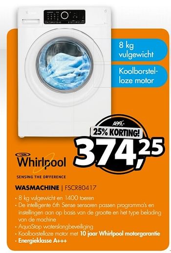 Aanbiedingen Whirlpool wasmachine fscr80417 - Whirlpool - Geldig van 07/05/2017 tot 14/05/2017 bij Expert