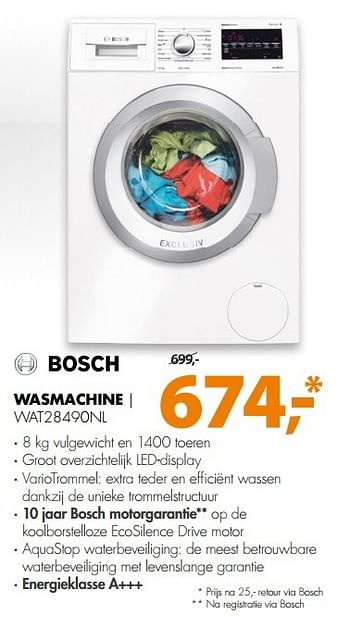 Aanbiedingen Bosch wasmachine wat28490nl - Bosch - Geldig van 07/05/2017 tot 14/05/2017 bij Expert