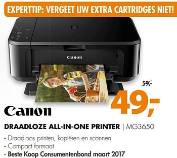 Aanbiedingen Canon draadloze all-in-one printer mg3650 - Canon - Geldig van 07/05/2017 tot 14/05/2017 bij Expert