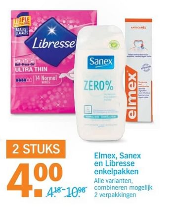 Aanbiedingen Elmex, sanex en libresse enkelpakken - Libresse - Geldig van 08/05/2017 tot 14/05/2017 bij Albert Heijn