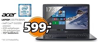 Aanbiedingen Acer laptop e5-774-36nn - Acer - Geldig van 08/05/2017 tot 14/05/2017 bij Expert