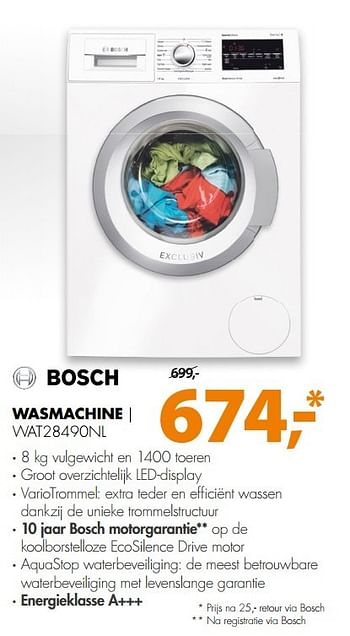 Aanbiedingen Bosch wasmachine i wat28490nl - Bosch - Geldig van 08/05/2017 tot 14/05/2017 bij Expert