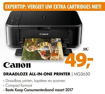 Aanbiedingen Canon draadloze all-in-one printer mg3650 - Canon - Geldig van 08/05/2017 tot 14/05/2017 bij Expert