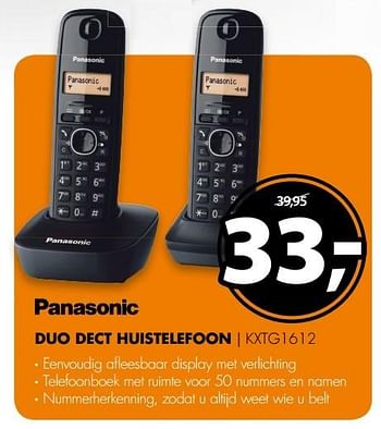 Aanbiedingen Panasonic duo dect huistelefoon kxtg1612 - Panasonic - Geldig van 08/05/2017 tot 14/05/2017 bij Expert