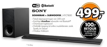 Aanbiedingen Sony soundbar + subwoofer htct800 - Sony - Geldig van 08/05/2017 tot 14/05/2017 bij Expert