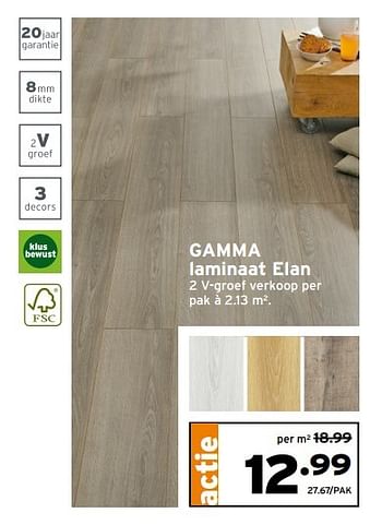 Aanbiedingen Gamma laminaat elan 2 v-groef verkoop per pak à 2.13 m2. - Huismerk - Gamma - Geldig van 08/05/2017 tot 14/05/2017 bij Gamma