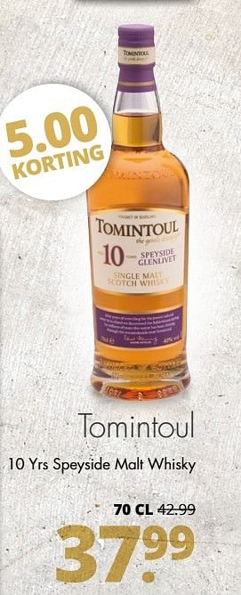Aanbiedingen Tomintoul 10 yrs speyside malt whisky - Tomintoul - Geldig van 08/05/2017 tot 20/05/2017 bij Mitra