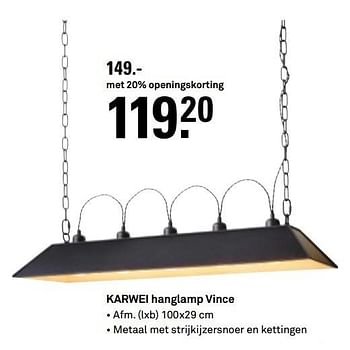 Aanbiedingen Karwei hanglamp vince - Huismerk Karwei - Geldig van 10/05/2017 tot 14/05/2017 bij Karwei