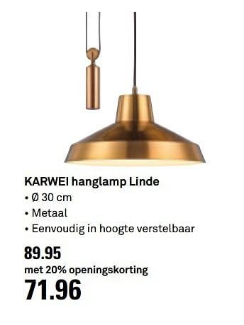 Aanbiedingen Karwei hanglamp linde - Huismerk Karwei - Geldig van 10/05/2017 tot 14/05/2017 bij Karwei