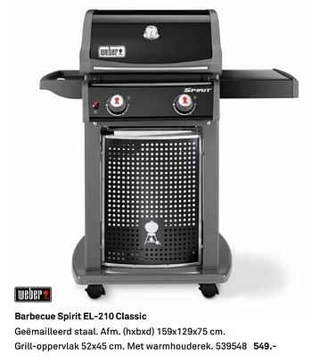 Aanbiedingen Weber barbecue spirit el-210 classic - Weber - Geldig van 03/04/2017 tot 20/05/2017 bij Karwei